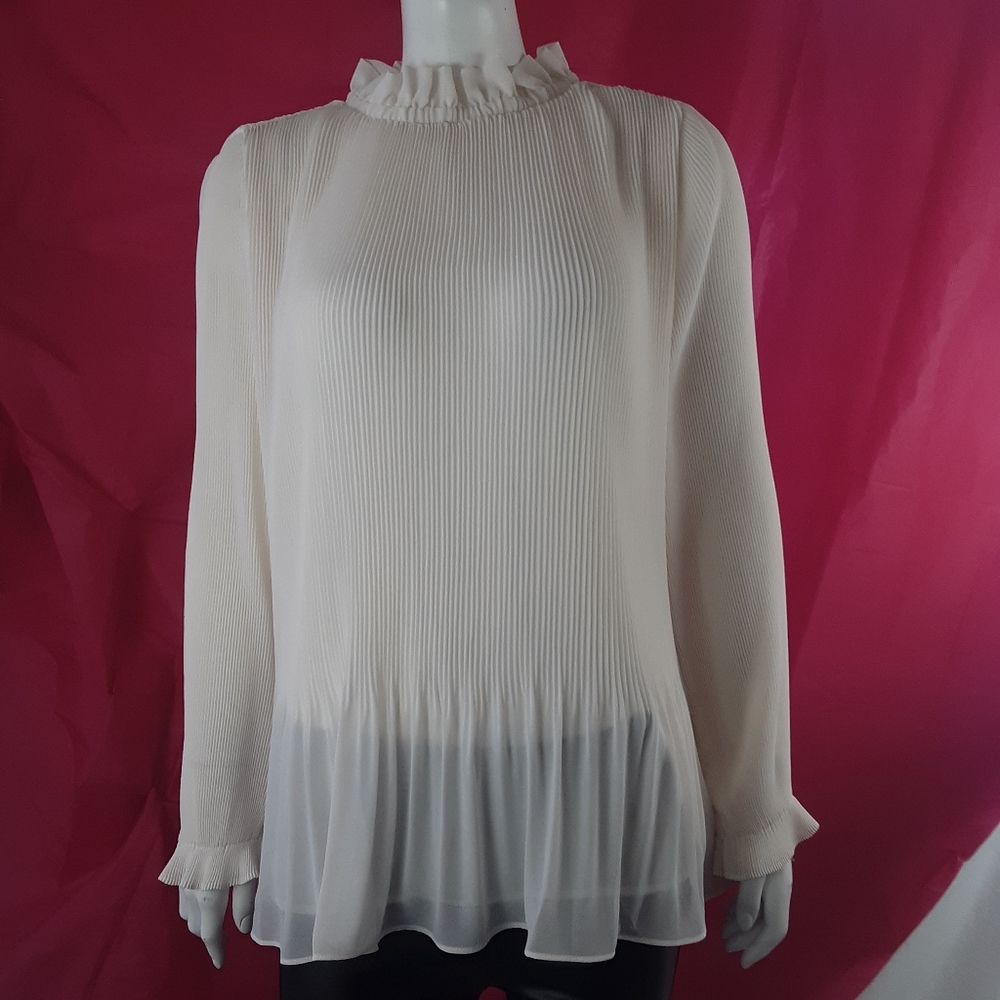 H & M -off white sheer pleated top -  large